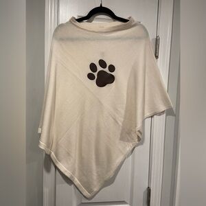 NWT Top It Off Cream Knit Pullover Poncho Shawl Brown Faux Leather Dog Cat Paw